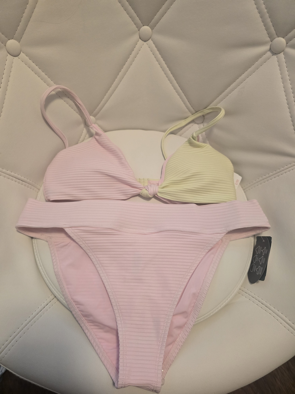 Simons Two-Tone Ribbed Bikini Set in Light Pink and Pale Yellow